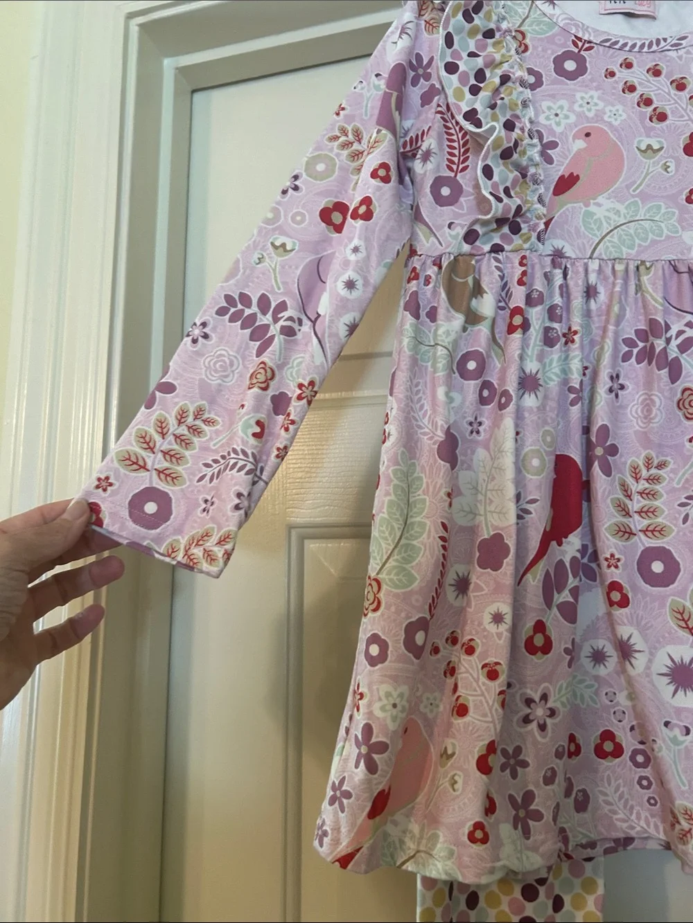 Kids Long Sleeve Lilac Bird Print Matching Set